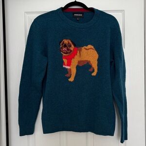 Bonobos Teal Dog Sweater with Pug Design